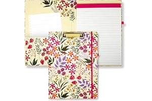 STEEL MILL AND CO. Steel Mill & Co Cute Clipboard Folio with Refillable Lined Notepad and Interior Storage Pocket, Pink Floral Padfolio for Work, Wildflowers