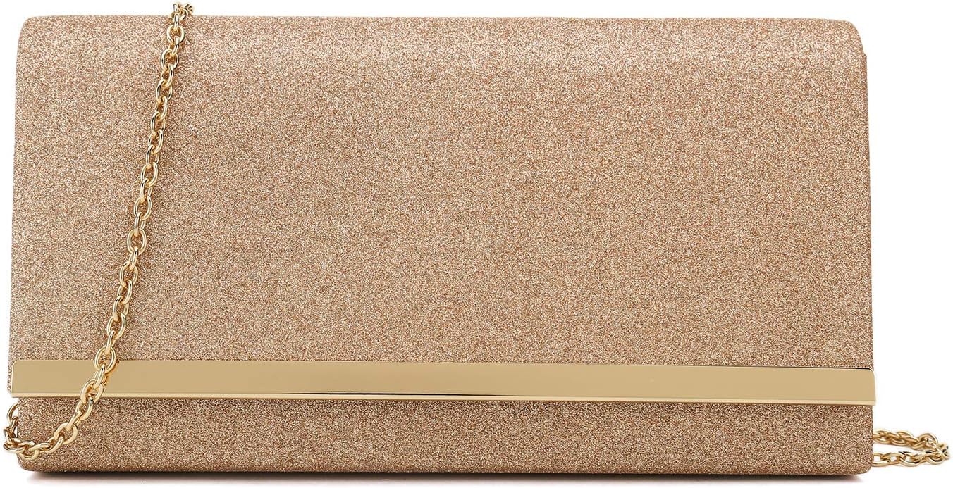 Charming Tailor Evening Purse for Women Glitzy Glitter Clutch Bag with Metal Trim Flap