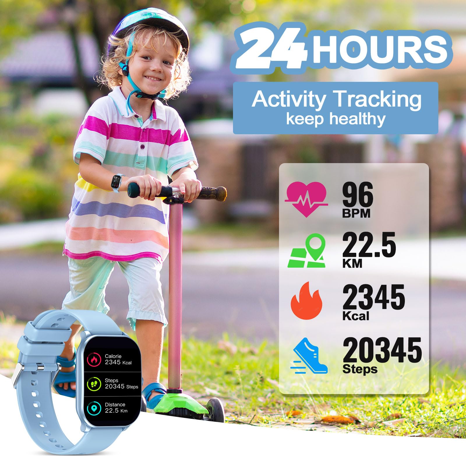 Tynggko Kids Smart Watch for Boys Girls, Fitness Tracker Watch with Pedometer, 65 Sport Modes, Heart Rate Sleep Monitor, Alarm Clock, Kids Gifts for Boys Girls Teens 10+ (Blue)