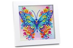 AyuqEjus 5D Diamond Art Kits for Kids with 7.1"X7.1"Wooden Frame, Diamond Art for Kids Ages 6-12 by Number Kits DIY Painting Arts and Crafts,Diamond Dots for Kids Gift (Butterfly)