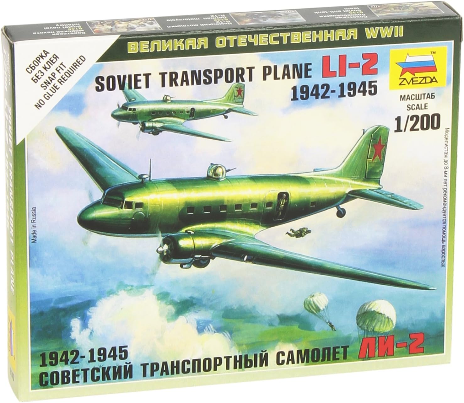 Zvezda Models 1/200 Li-2 Soviet Transport Plane, Mehrfarbig