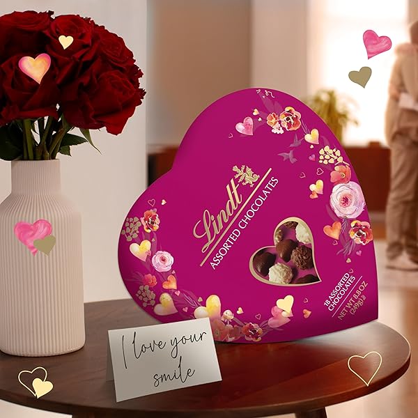 LINDT VALENTINE’S CLASSIC HEART ASSORTED GOURMET CHOCOLATE CANDY TRUFFLES, 8.8 OZ.