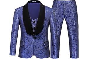 RINFAM Boys Suits Formal Dress Floral Tuxedo Suits Sets Size 4-16 for Boys Kids 3 Pieces Toddler Suits Outfit