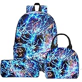 Batantec 3PCS Lightning Backpack Set for Boys, Large Lightweight 17 Inch Backpack with Lunch Bag & Pencil Case for Kids, Back to School Bookbag for Elementary Middle School -Blue