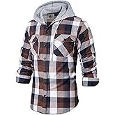 Men's Flannel Shirt Plaid Hoodie Stylish Long Sleeve Fall Casual Button Down Western Shirts with Flat Pocket