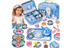 Lajeje 52Pcs Tea Party Set for Little Girls-Toys for Girls,Princess Tea Party Set for Little Girls, Kitchen Pretend Toy with Tin Tea Set, Desserts, Birthday Gift for Age 3-6 Year Olds