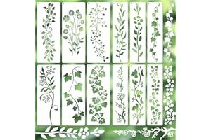 RESFLYAR 12 PCS Leaf Vine Stencils, Flower Leaves Reusable Plastic Plant Templates, Vine Spring Stencils Set for Painting on Wood Wall Canvas Drawing Art Fabric Furniture DIY Craft Home Decoration (2 Size)