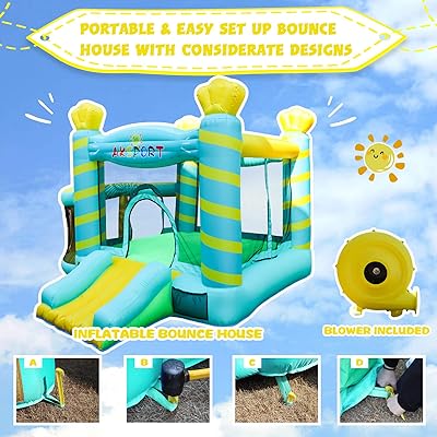 Buy Aksport Inflatable Bounce House With Air Blower Candy Castle With Jumping Slide Inflatable Bouncer Playhouse For Kids 11ftx10ftx7ft Online In Turkey B08g8qqd45