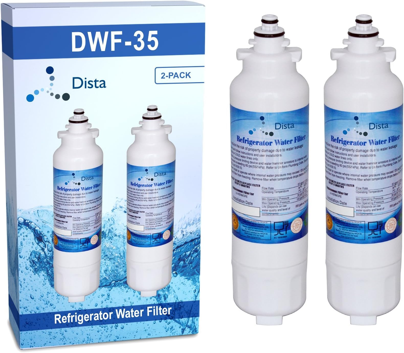 Dista - Refrigerator Water Filter Compatible with LG LT800P (2 Pack)