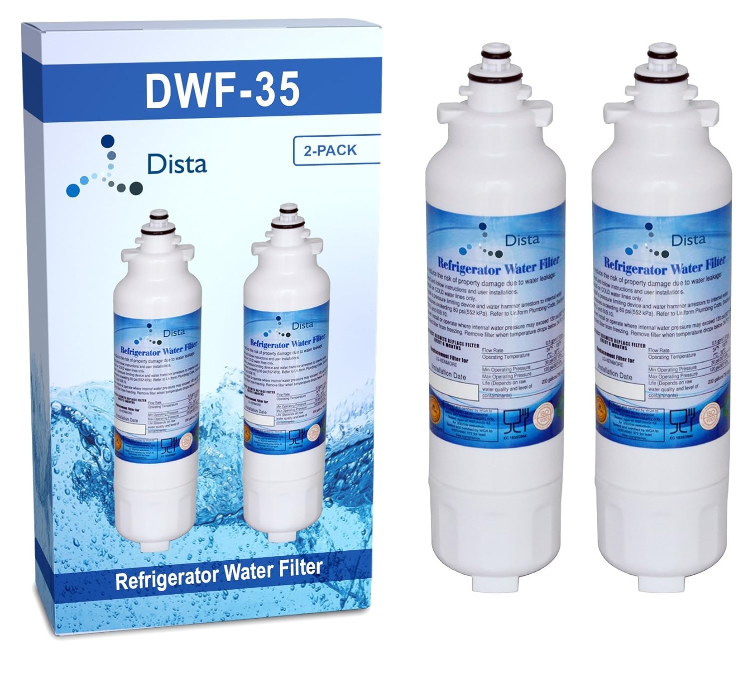 Dista - Refrigerator Water Filter Compatible with LG LT800P (2 Pack)
