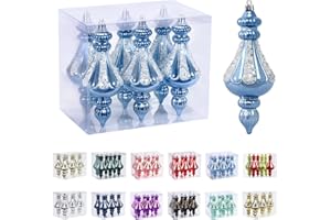 RoseCraft Christmas Ornaments Set, 5.9Inch Plastic Shatterproof Christmas Ball Hanging Ornaments for Xmas Tree Decorations, for Indoor Home Thanksgiving Party Decor - 6Pcs / Light Blue.