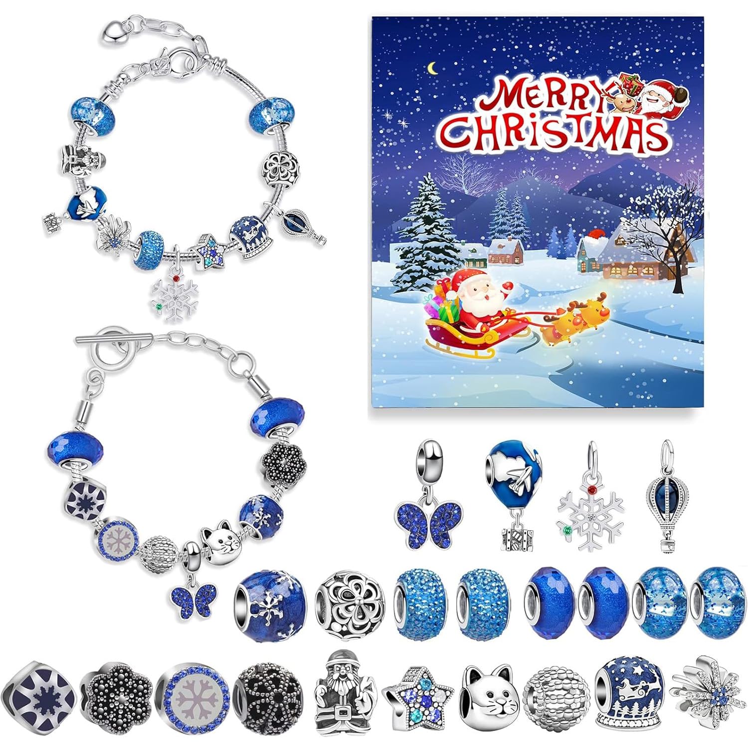 Advent Calendar 2025 for Girls Kids Christmas Countdown Calendar, DIY 24 Days Christmas Jewelry, 2025 New Charm Bracelet Advent Calendar for Girls (Set E)