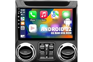 KUFUESGGERTA Car Stereo Radio for Jeep Wrangler JK Compass Grand Cherokee Dodge Ram 1500, Android 12 OS 2GB+64GB, 10 inch IPS Touchscreen Support Wireless CarPlay Android Auto GPS Bluetooth FM SWC