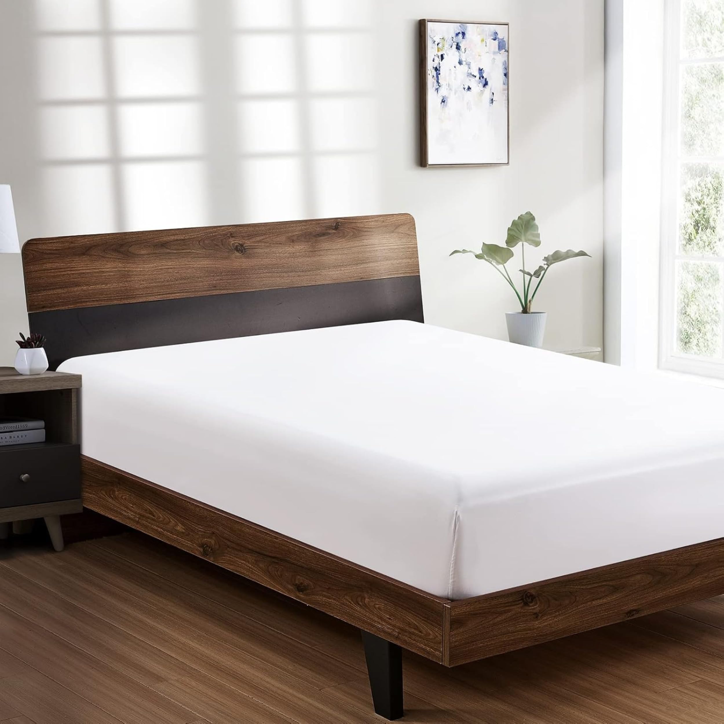 DTEX HOMES Double Fitted Sheet 100% Egyptian Cotton 400 Thread Count Ultra Deep Pocket 46cm Hotel Quality Sateen Weave Long Staple Fitted Bed Sheets Double (137 x 190cm)