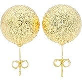 14mm Brushed Satin Textured Sandblasted Gold Round Ball Stud Earrings for Women, 18k Yellow Gold Filled Plated