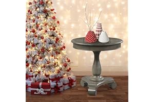 MORDEN FORT Mordent Fort Furniture Round Contemporary Wood Pedestal Side Table, 26" D x 26" W x 26.5" H, Antique Grey