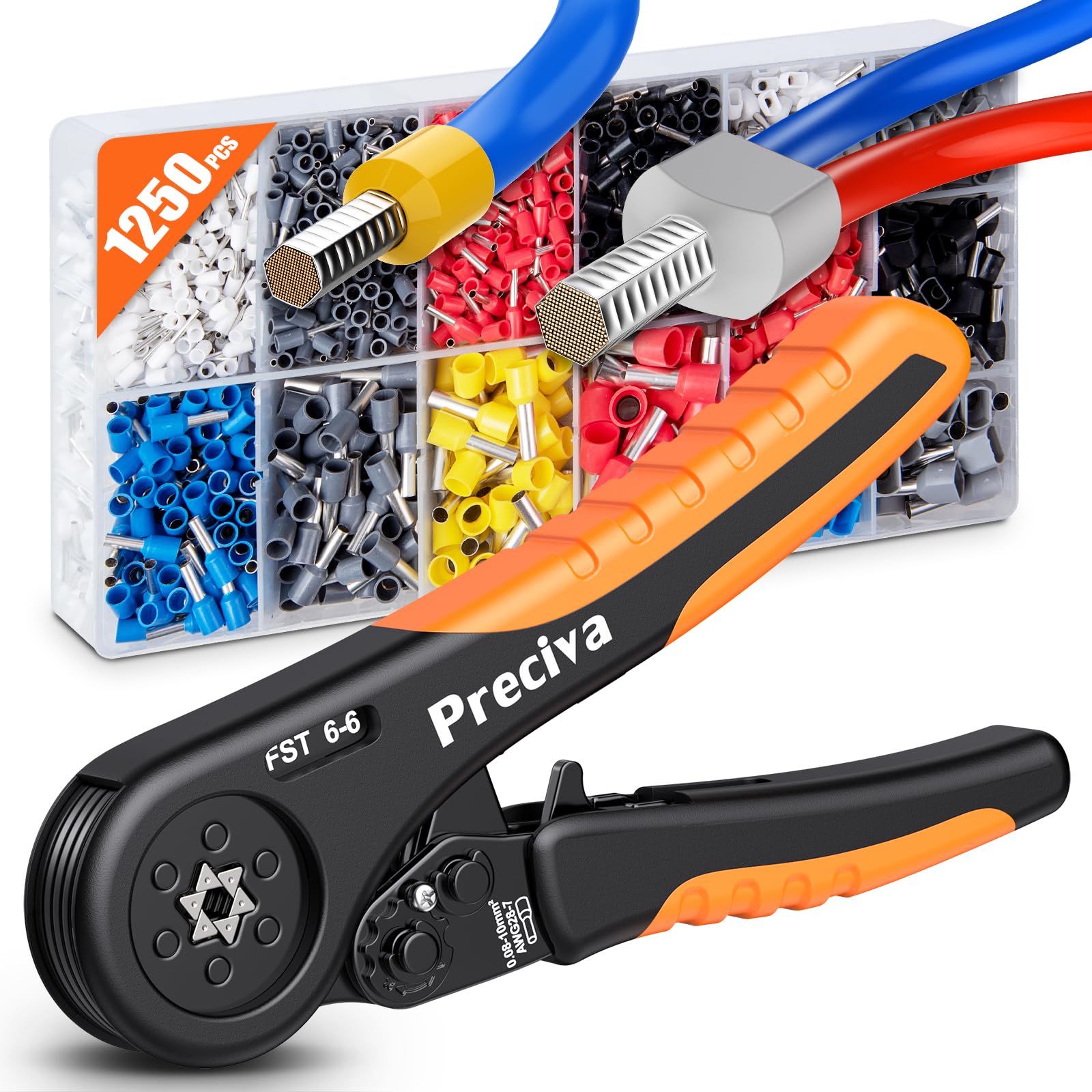 Ratcheting Device Ferrule Crimping Tool Kit,0.08-10mm²（AWG 28-7）,Preciva Crimping Tools Set,Ferrule Pliers with 1200 Wire End Ferrule Connectors