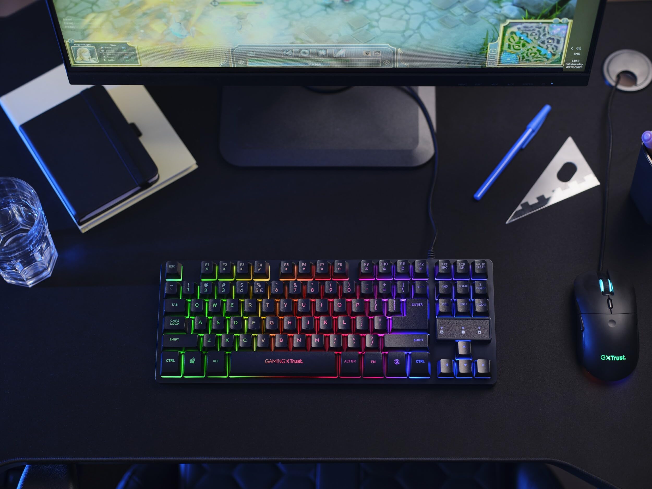 Trust Gaming Tastatur mit TKL-Design GXT 833 Thado - Beleuchtete Tastatur mit Deutsches QWERTZ Layout, Anti-Ghosting, Mehrfarbige LED-Beleuchtung, 12 Media-Tasten, USB Plug & Play, PC/Laptop 7