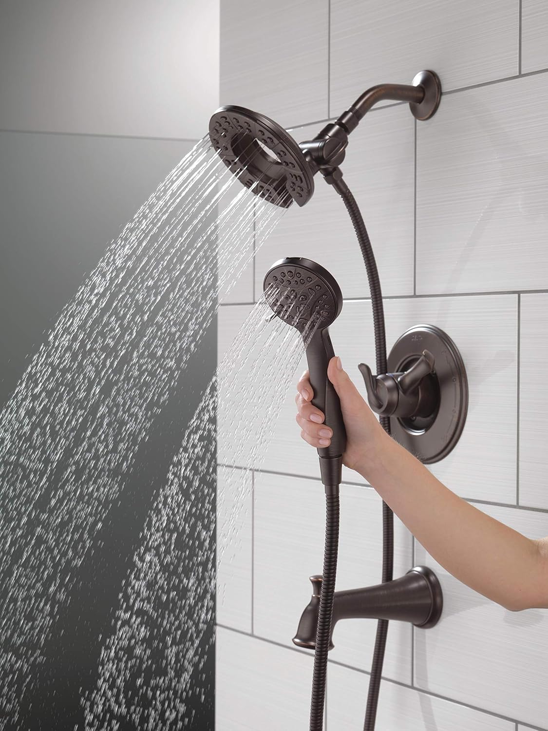 Delta Faucet Linden 17 Series Dual-Function Tub and Shower Trim Kit, Shower Faucet with 4-Spray In2ition 2-in-1 Dual Hand Held Shower Head with Hose, Venetian Bronze T17494-RB-I (Valve Not Included), Without Rough - Hand Held Showerheads - 
