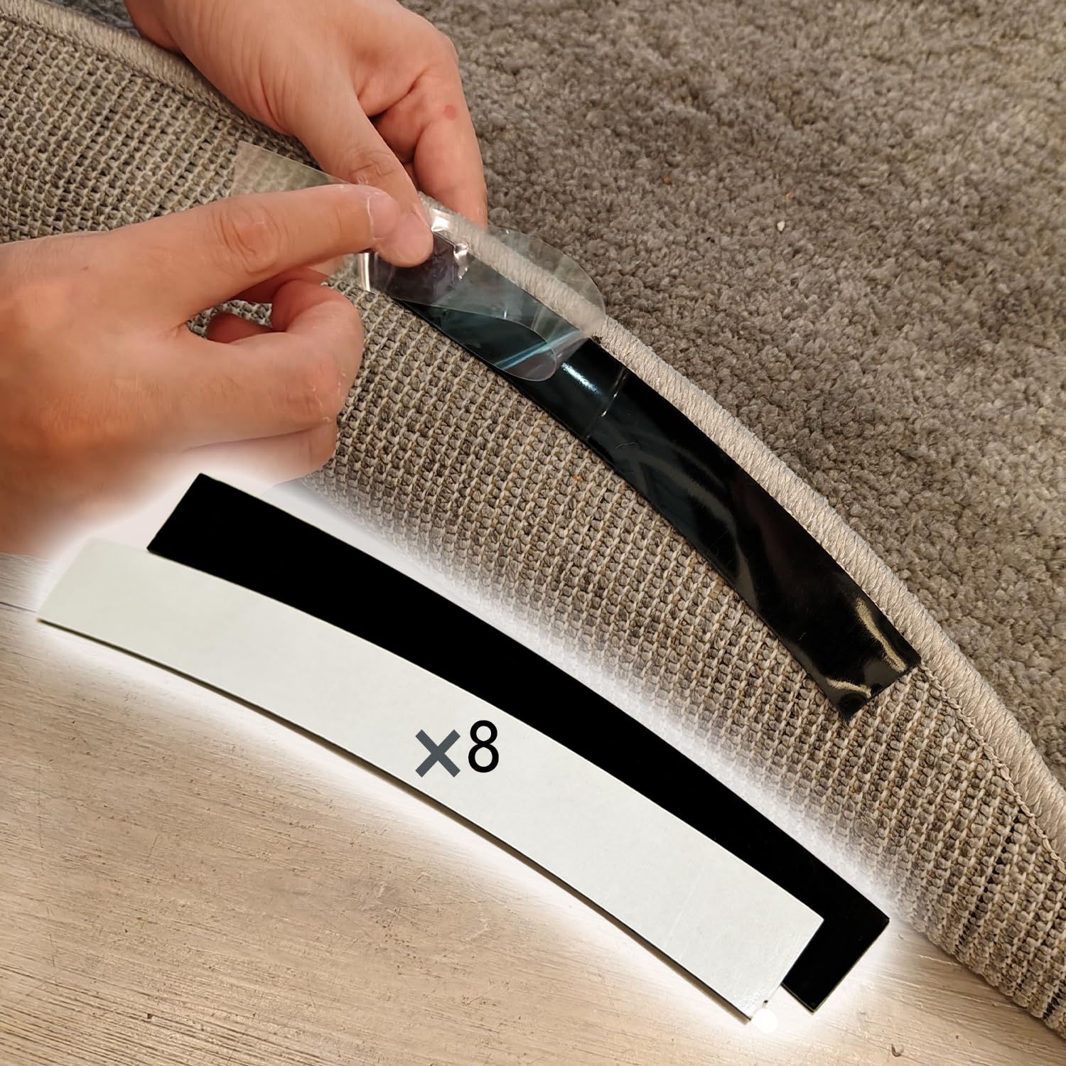 Photo 1 of 8 Packs Rug Gripper Pads for 4x4 to 6x6 Feet Circle Area Rugs, Curved Non-Slip Rug Tape to Keep Round Carpet Flat for Hardwood Floors Tile Floors - Black