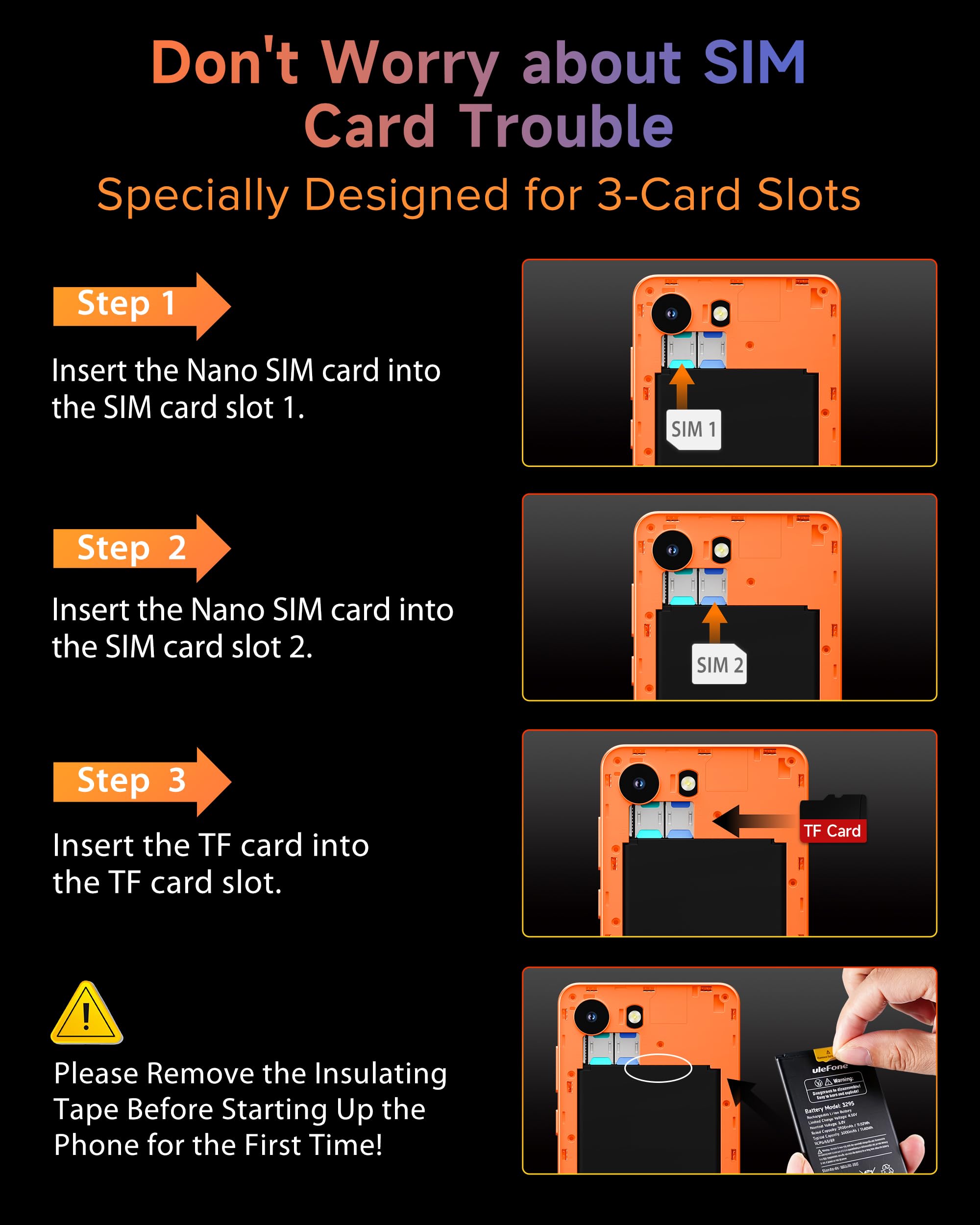 Ulefone Note 22 Handy Ohne Vertrag Android 16 Go, 20GB RAM+32GB ROM/SD-2TB, 3000mAh Austauschbarer Akku, Mini 5.0" Octa Core Smartphone DREI Kartenfächer Dual SIM 4G/Face ID/GPS/OTG/FM Orange 3