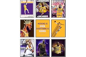 BigWig Prints LeBron James Poster Set - LeBron Posters for Walls, Lakers Bedroom Wall Decor, Basketball Room Decor for Boys, Gifts for Lakers Fan, Basketball Artwork - Unframed Set Of 9 (8x10”)