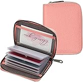 PATIKIL Credit Card Holder Zipper Wallet, Leather Card ID Case Organizer with 20 Card Slots for Women Men Storage, Pink (Window style)