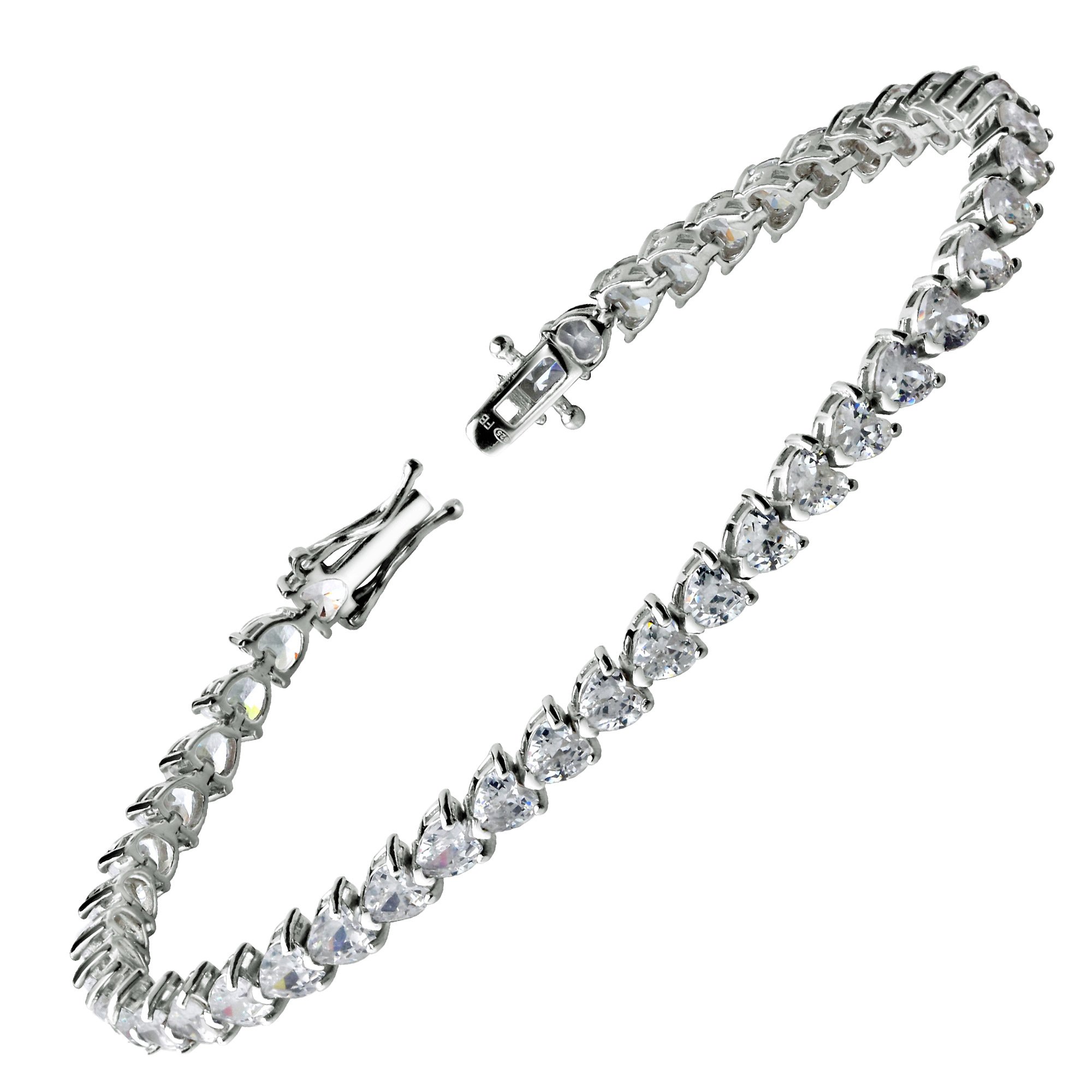 Franki Baker 925 Sterling Silver & Pretty Heart Shaped Diamond CZ Tennis Bracelet. Length: 19cm