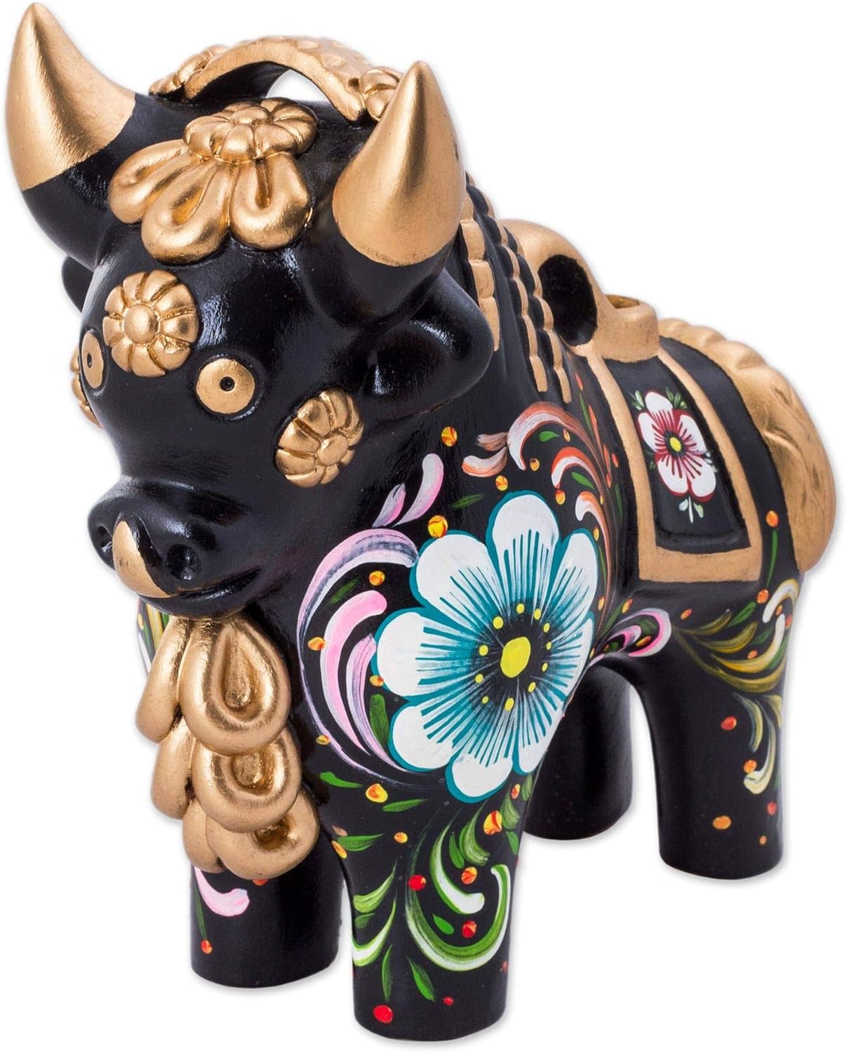 NOVICA Black Metallic Animal Themed Ceramic Sculpture, Big Black Pucara Bull'