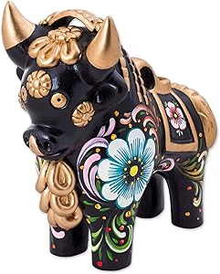 NOVICA Black Metallic Animal Themed Ceramic Sculpture, Big Black Pucara Bull'
