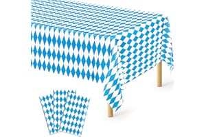 QZYL 3 PCS Oktoberfest Tablecover, 54 X 108 in Disposable Plastic Beer Festival Party Supplies, Rectangular Blue White Checkered Tablecloth, Oktoberfest Decorations for Kitchen Dining Party Holiday