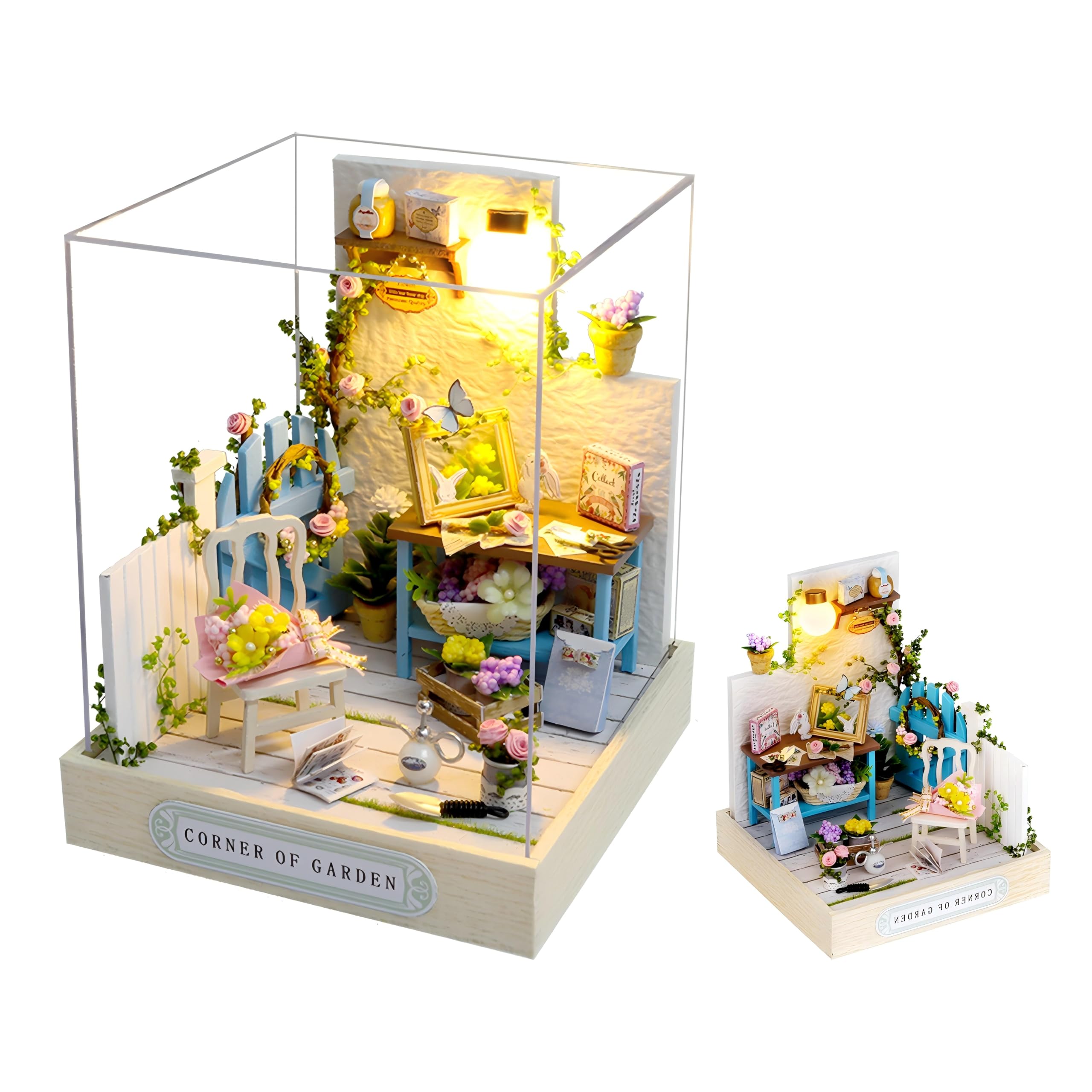 Lycidae DIY Miniature House Kit, Mini Dollhouses, 3D Wooden Kit with LED and Dust Cover, Handmade Crafts for Children Teens Adults Friends Birthday Home Decor(Gardenhouse)