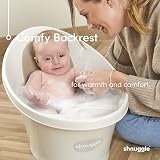 Shnuggle Newborn Baby Bath Taupe Beige with Bum Bump Headrest Plug view 3