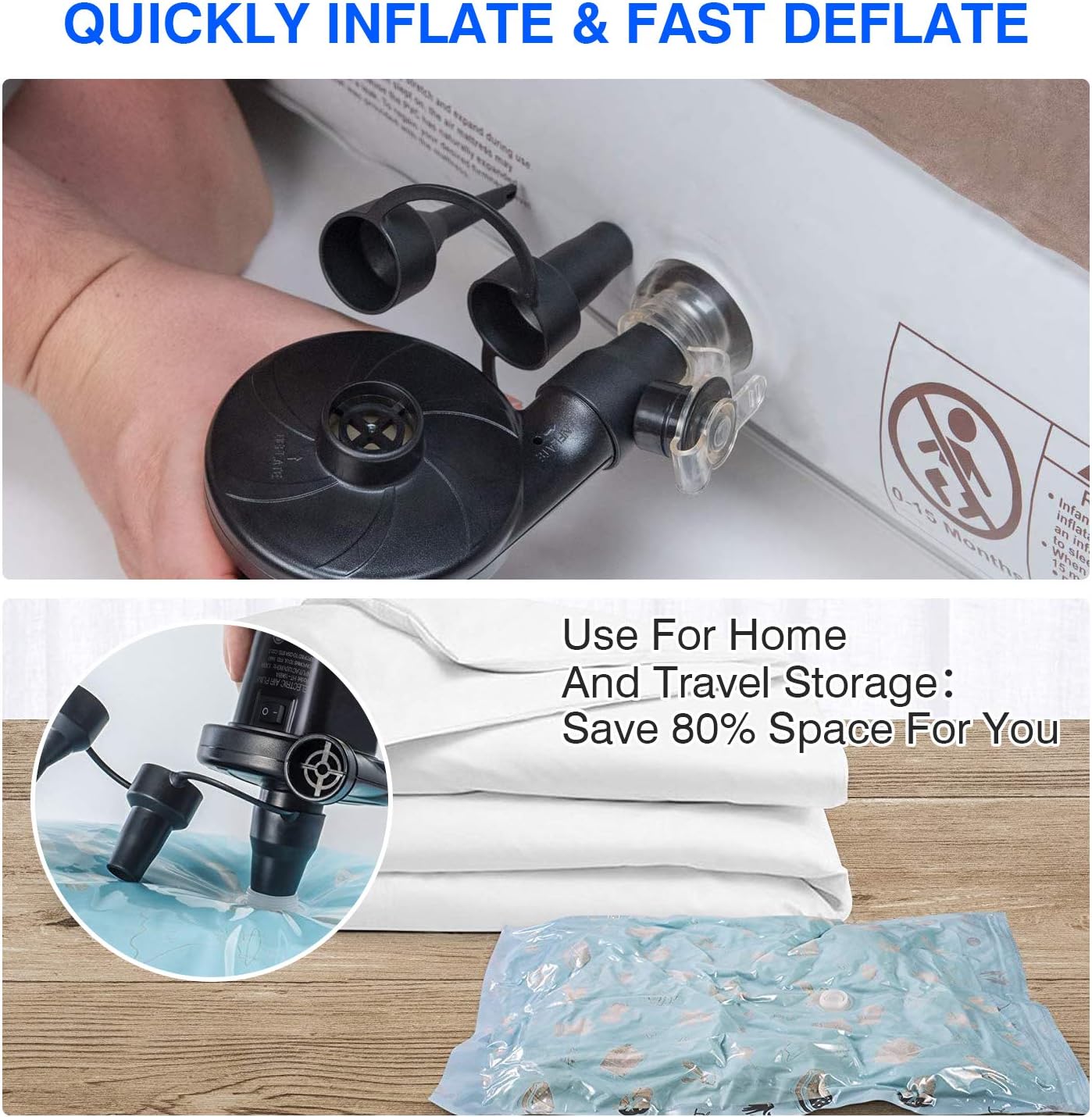 semai Electric Air Pump Portable Quick-Fill Air Pump for Inflatable Couch, Air Mattress, Swimming Ring, Inflatable Pool Toys, Powerful Electric Inflator/Deflator Air Pump with 3 Nozzles 110V AC: Sports & Outdoors