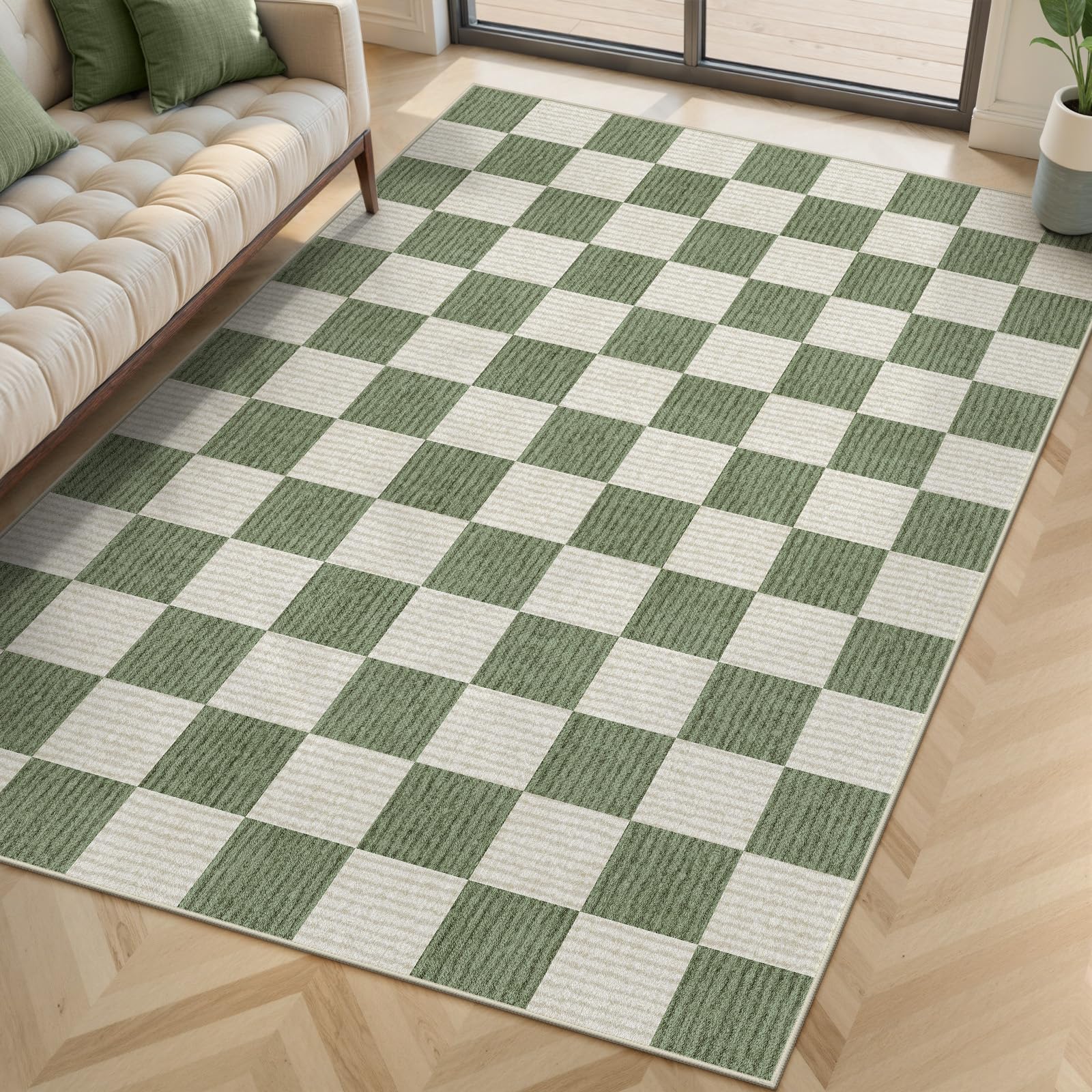 Photo 1 of LIVEBOX 4x6 Washable Area Rug Checkered, Non-Slip Small Entryway Rug Green Farmhouse Neutral Classic Geometric Boys Rug for Bedroom Living Room Low-Pile Carpet for Indoor Kitchen(Sage Green 4'x6')