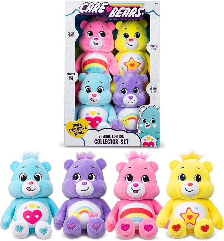Care Bears Basic Fun Treasure Box: Conjunto de 4 peluches de chapéu, macios e fofinhos, para colecionar e brincar, adequado para rapazes e raparigas a partir dos 3 anos, 36,83 cm