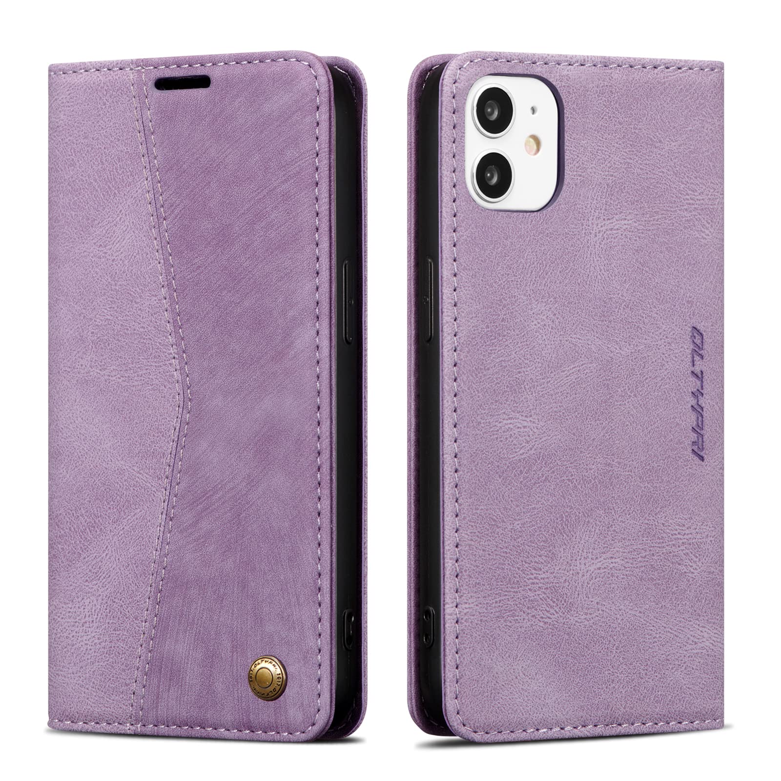 QLTYPRI Wallet Case for iPhone 12/iPhone 12 Pro, Vintage PU Leather Folio Case with Card Slots Kickstand Magnetic Closure Shockproof Flip Phone Cover for iPhone 12/12 Pro (6.1 inch) - Purple