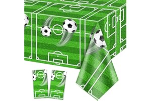 QUERICKY 2 Pack Soccer Party Tablecloths, Soccer Theme Birthday Table Cover, 51x87'' Plastic Disposable Rectangle Tablecloth for Men Boys Birthday Party Soccer Theme Party Decorations