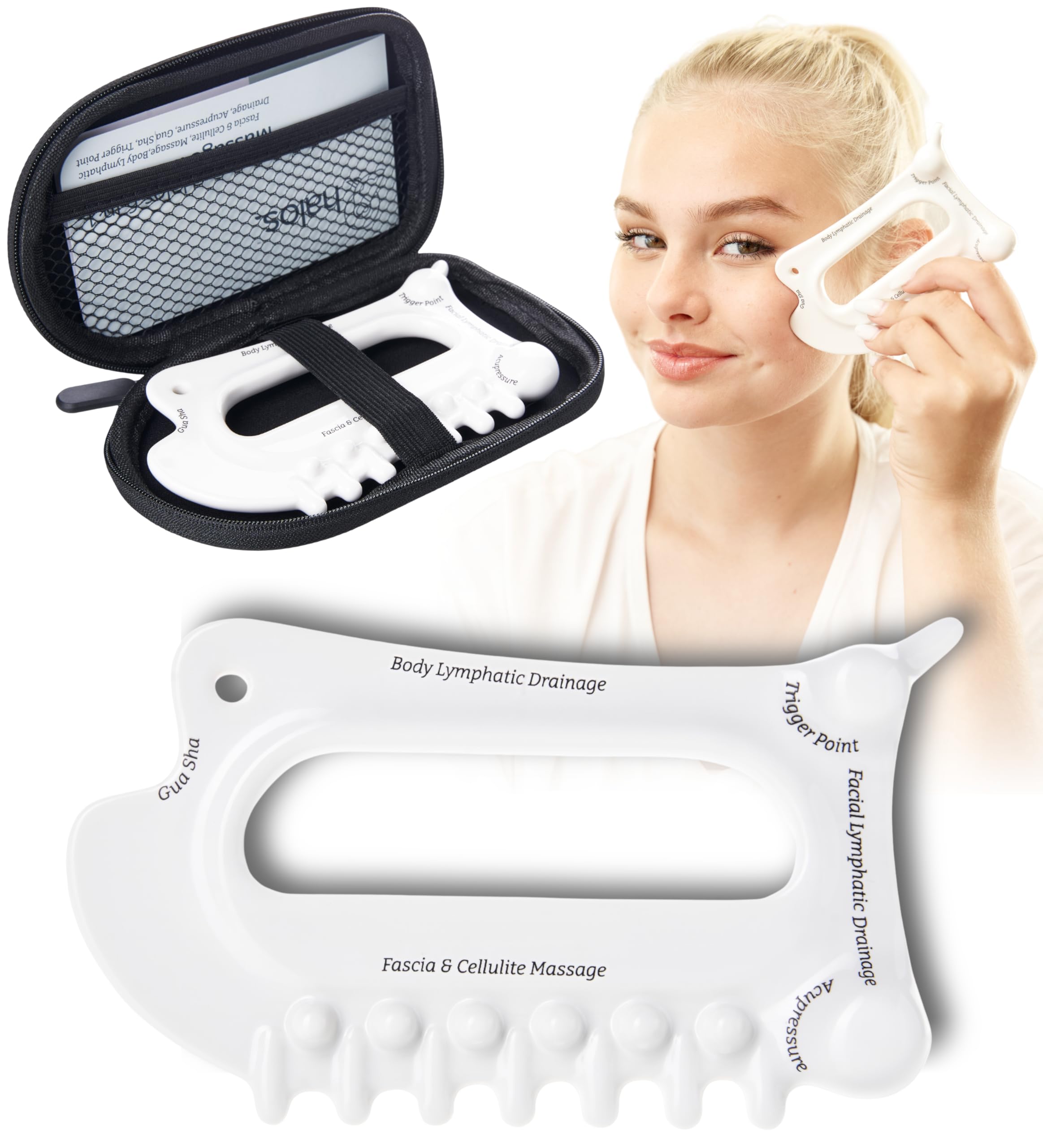 Photo 1 of MyHalos 6-in-1 Ceramic Body Gua Sha Facial Tools - Lymphatic Drainage Tool, Face Sculpting Tool & Acupressure tool - Body Guasha, Trigger Point Massage Tool for Fascia Massage and Cellulite
