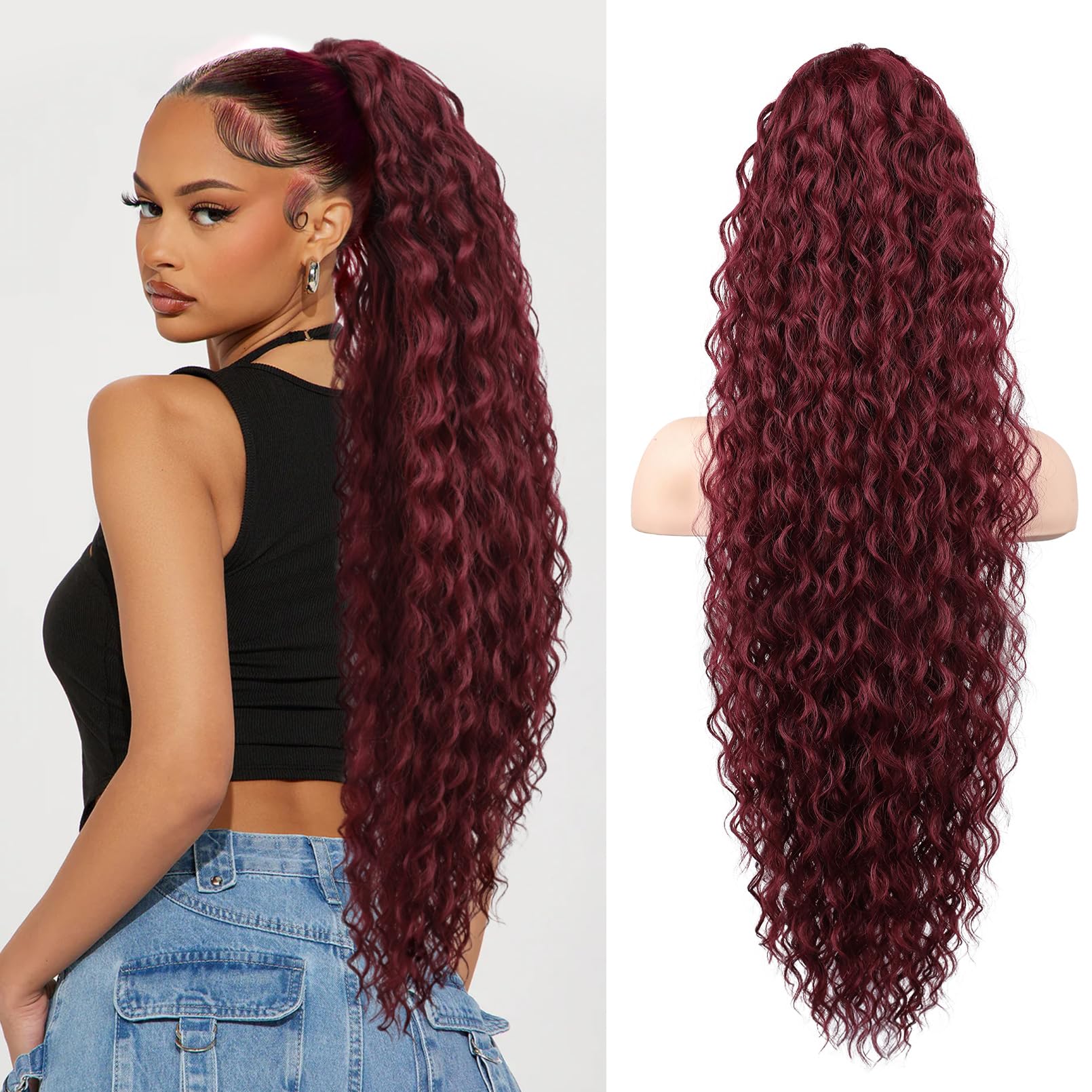 Photo 1 of *USED*
SEIKEA Ponytail Extension, 36" Long Lightweight Full Natural Curly Drawstring Ponytail Fake Pony Tail Multi Layered Soft Clip in Hair Extensions Synthetic Hairpiece Burgundy