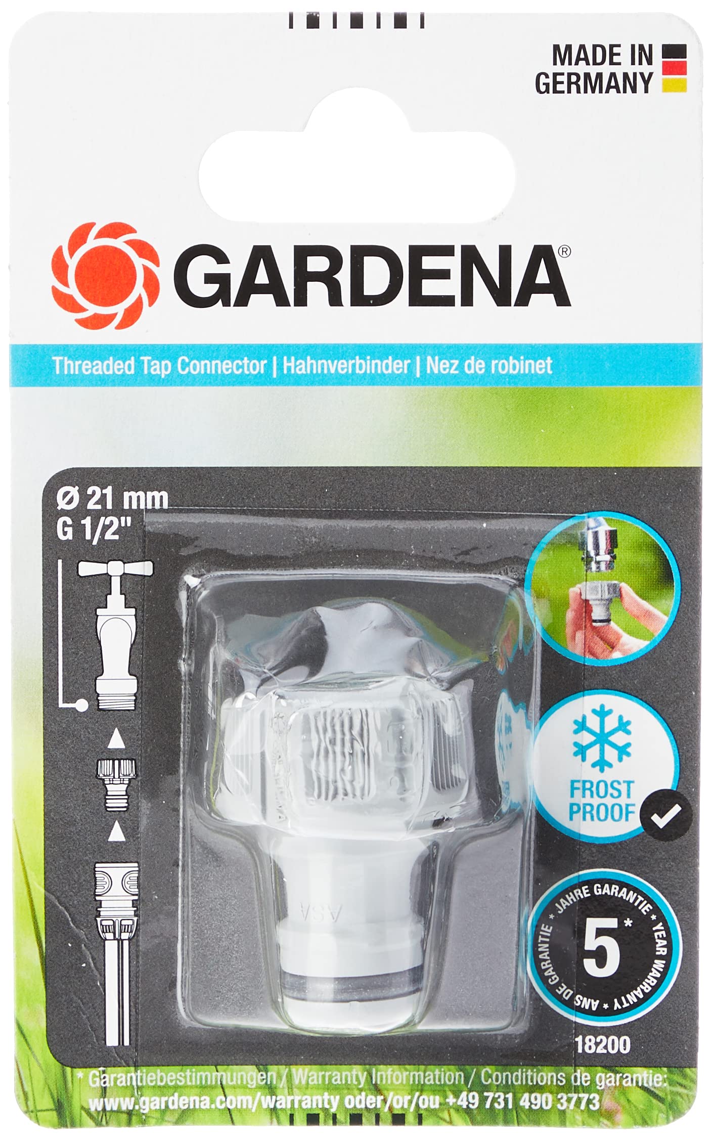GARDENA tap connector 21 mm (1/2 "): Connection for faucets with thread, waterproof connection, easy handling (18200-20)