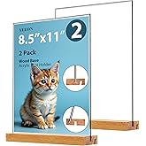 YEEON 8.5x11 Inch 3 Pack Acrylic Sign Holder with Wooden Base, Desktop Display Stand (8.5x11 2Pack)
