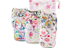 Babygoal 6pcs Cloth Diaper Covers+One Free Wet Bag,Adjustable Reusable Covers for Fitted Diapers and Prefolds, Baby Clothes
