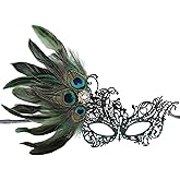 Zinniday Lace Masquerade Masks for Women - 1920s Peacock Feather Venetian Mask for Halloween Couples Carnival Costume Ball