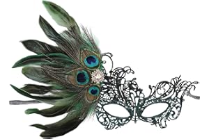 Zinniday Lace Masquerade Masks for Women - 1920s Peacock Feather Venetian Mask for Halloween Couples Mardi Gras Costume Ball