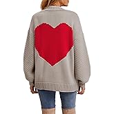 Nulibenna Women Knitted Heart Patch Open Front Long Sleeve Chunky Oversized Cardigan Sweater Loose Valentine Outerwear Coat