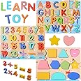 Wooden Puzzles for Toddlers, Voamuw Alphabet Number Shape Learning Education Preschool Toys for Kids Ages 3-6 Years Old (Set of 3)