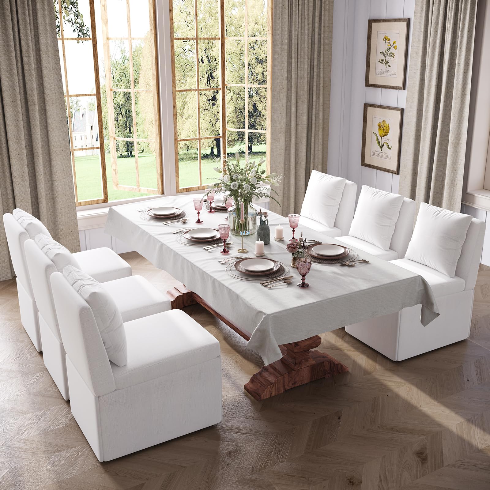 Photo 1 of **MISSING BOXES UNKNOWN*** Tatub Rolling Dining Chairs with Casters Set of 6, Modern Upholstered Dining Table Chairs with Wheels for Living Reading Waiting Room - Cream