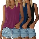 Riyiper 3 Pack Womens Tank Tops Sleeveless V Neck Casual Summer Side Slit Hem Basic Tee Shirt Loose Fit Trendy Outfits