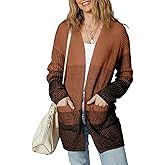 Sidefeel Womens Cardigan Sweaters Open Front Long Sleeve Ribbed Color Block Knit Fall Sweaters